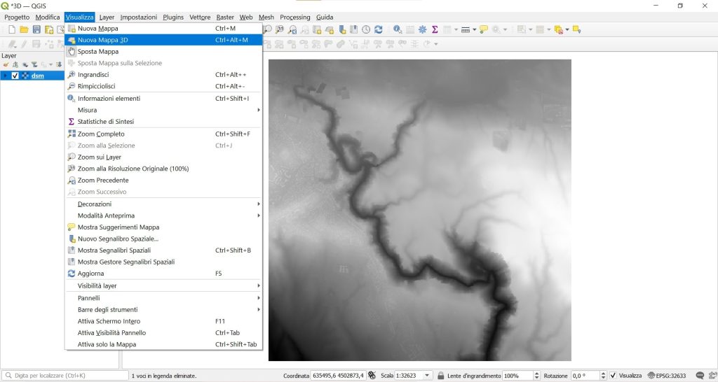 Apertura del visualizzatore di mappe 3D in QGIS 3.22