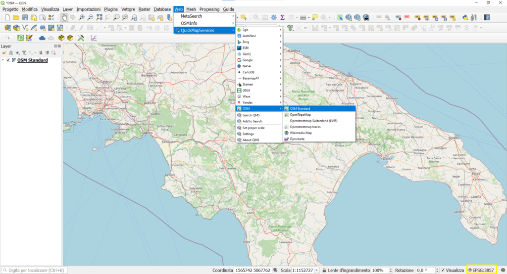 Visualizzazione della cartografia OSM con il plugin QuickMapServices