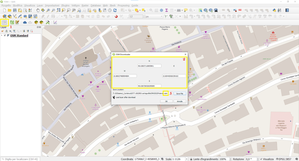 Scaricare la cartografia OSM con il plugin OSMdownloader