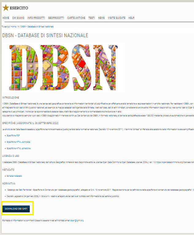 Il sito IGM da cui scaricare il DBSN